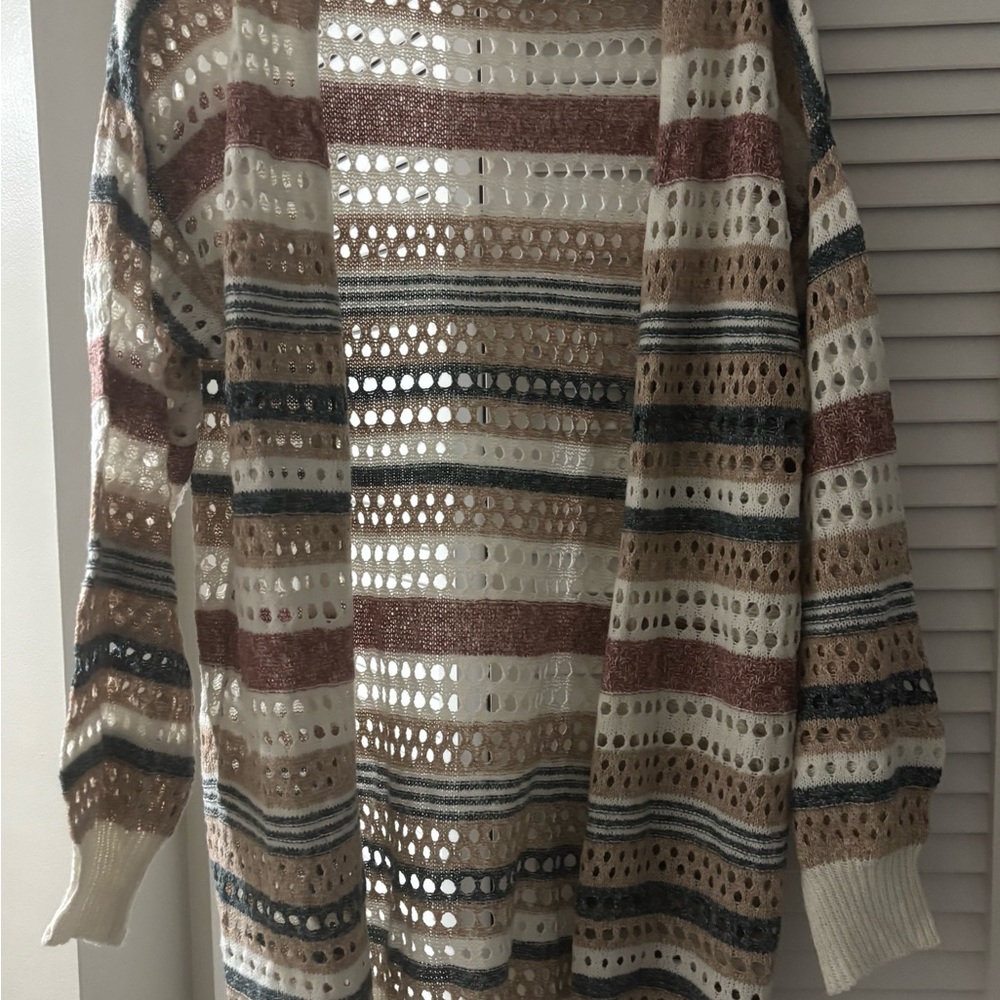 Striped Open-Knit Cardigan